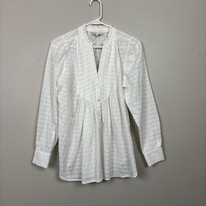 The Nines By Hatch Top XS White Long Sleeve Pintuck Pleated Button Up Blouse